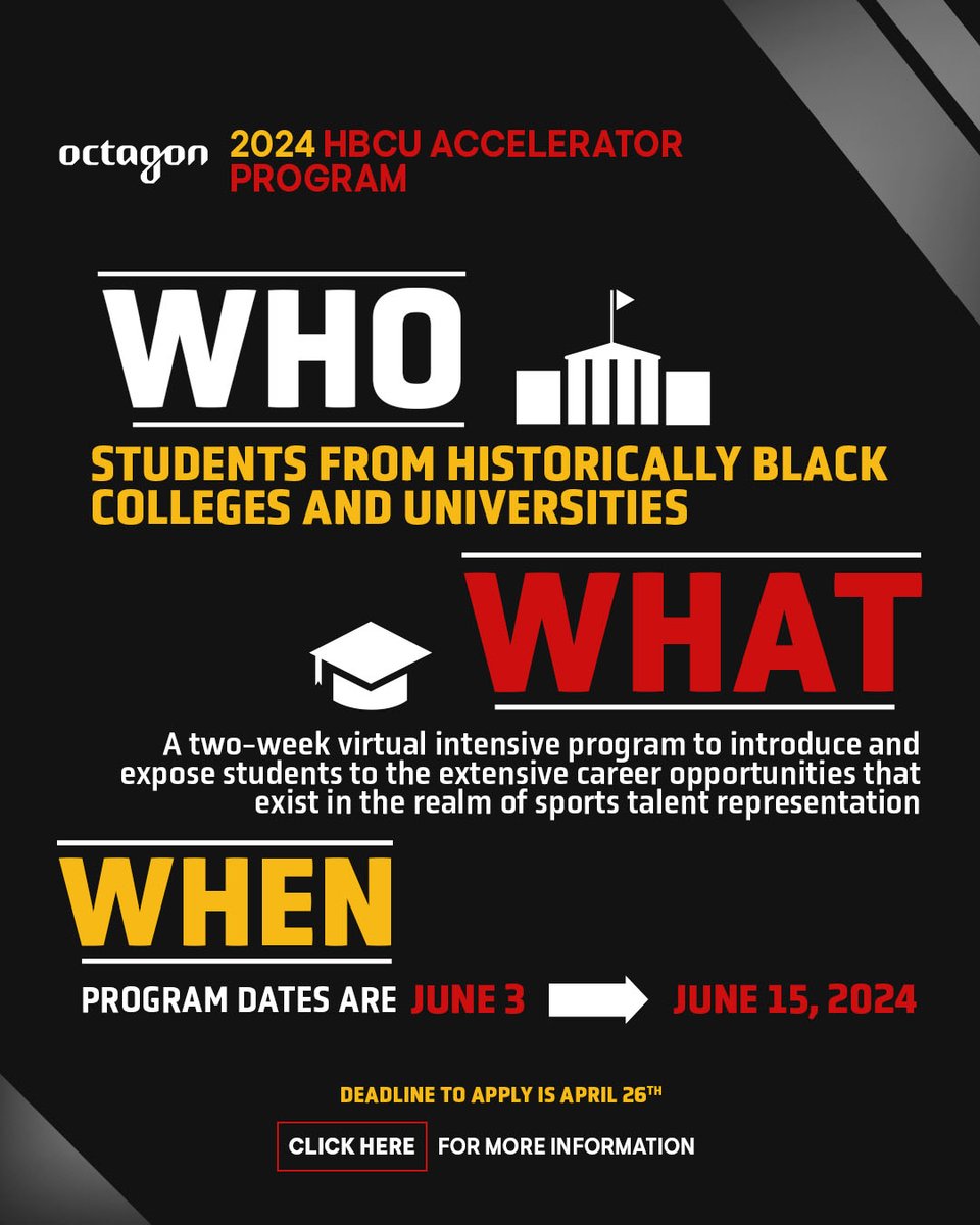 It’s that time of year! 🙌 Applications for our annual HBCU Career Accelerator Program are now open. The 2-week virtual intensive exposes students to various career opportunities in talent representation + the chance to compete for scholarships. 🔗: externaljobboard.octagon.com/7315797002?gh_…