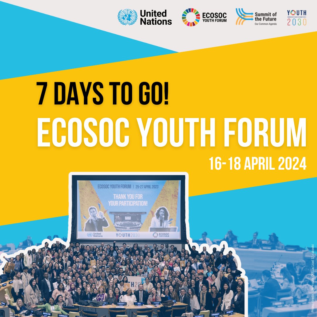 📣The @‌UNECOSOC #Youth2030 Forum 2024 is happening on 16-18 April! It's time for young leaders to shine brighter than ever. Their innovative solutions and partnerships are what will help us achieve the #GlobalGoals. The future is in our hands! 🤝 ➡️ bit.ly/EYF2024