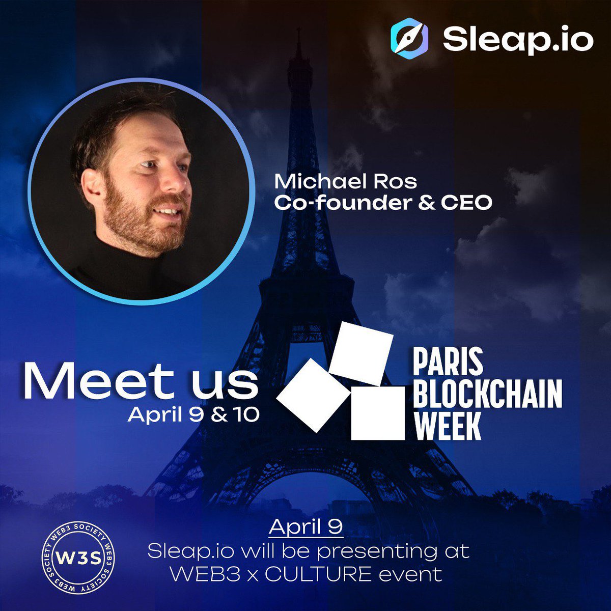 Come meet @rossieeth the CEO of Sleap.io at @ParisBlockWeek.✈️ Don’t miss @rossieeth presentation at @web3society_ on the 9th of April. Come find out the bullish future of building a hotel booking platform in Web3. 🗣️ We look forward to meeting and networking…