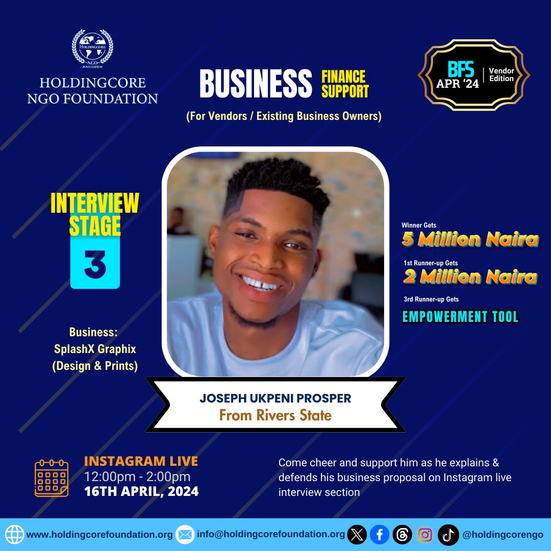 3 OF 10 PARTICIPANTS MOVING TO THE INTERVIEW STAGE Congratulations, Mr. Joseph Prosper (@OfficialSplashx) We're thrilled to announce you as the third of 10 selected participants moving on to the interview stage for the Business Finance Support for Vendors program! Here's…