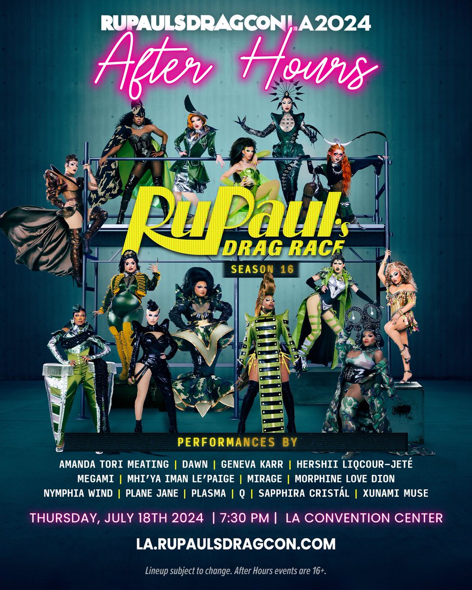 Close out @rupaulsdragcon LA Day 1 with 10 of the world’s fiercest #DragRace queens at our Friday night Global Glamazons After Hours show! 👑💕 Tickets on sale for both shows at rupaulsdragcon.com: 🏁 Thurs 7/18 @ 7:30PM - Season 16 🌎 Fri 7/19 @ 7:30PM - Global Glamazons