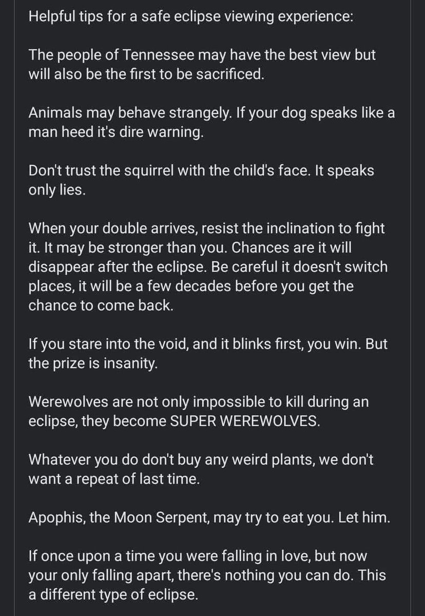 Some good advice for the #Eclipse2024 #RaptureDay. #Eclipse #SolarEclipse2024 #Rapture #Prophesy