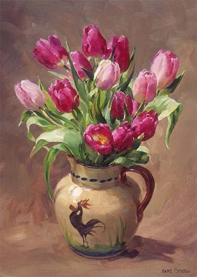 Tulips in a Torquay jug, Anne Cotterill, 1933-2010 🎨