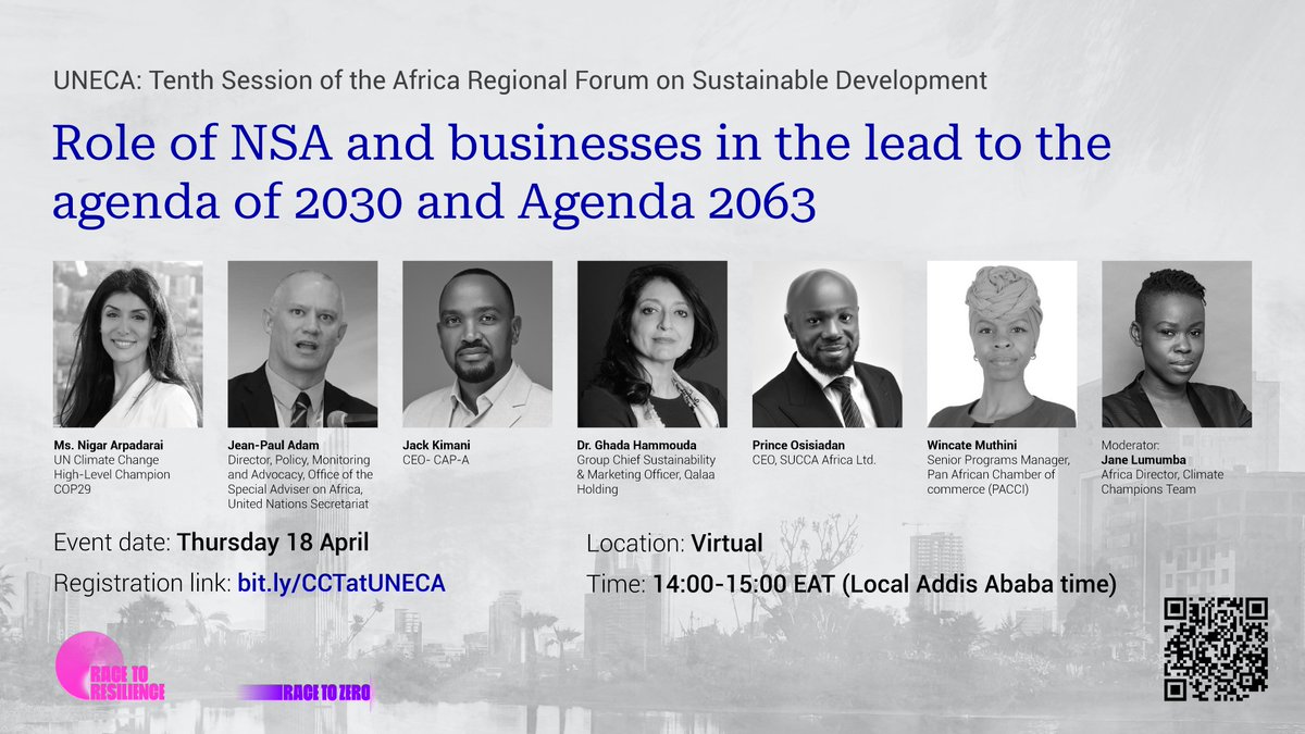 Ready to shape Africa's sustainable future? Join our virtual event on April 18th as we explore the pivotal role of businesses & non-state actors in achieving the 2030 Agenda & Agenda 2063. Let's accelerate progress together. Register here: bit.ly/CCTatUNECA