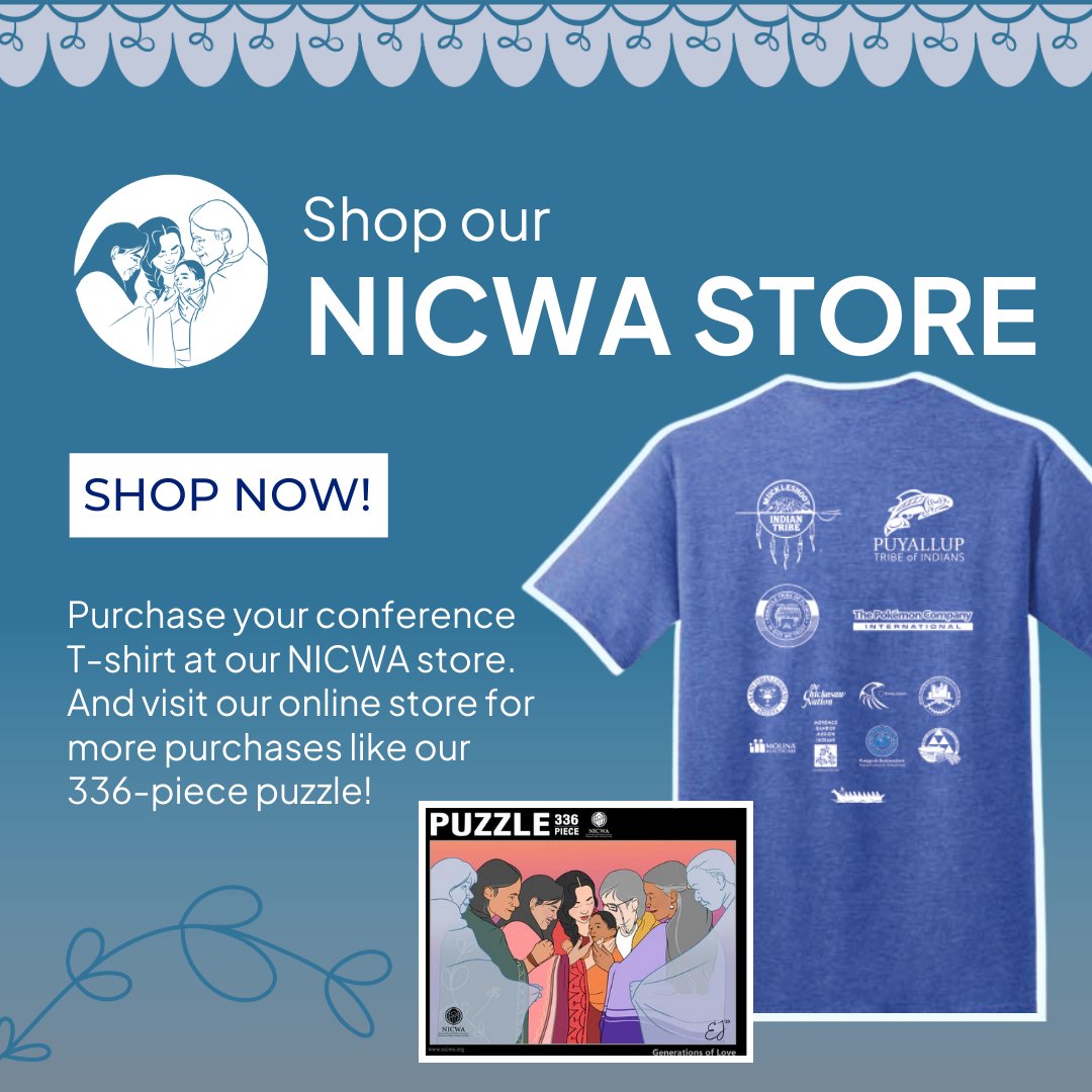 Looking to purchase some gifts for yourself or your loved ones? We have the solution! Visit our NICWA store to purchase your conference T-shirt before they sell out! Interested in puzzles? We are selling those along with other great items on our website. Check it out today! ✨