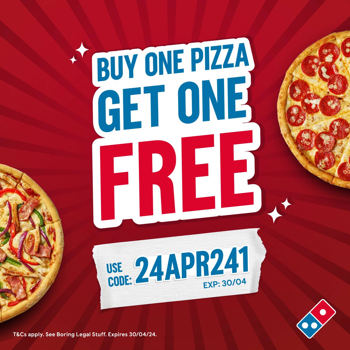 Time for a pizza pick me up 😋🥰 BUY ONE PIZZA GET ONE FREE! 😋🍕 USE CODE: 24APR241 Order online or on the Domino’s app tonight… T&Cs apply. Minimum delivery spend may apply. Expires 30/04. #AD