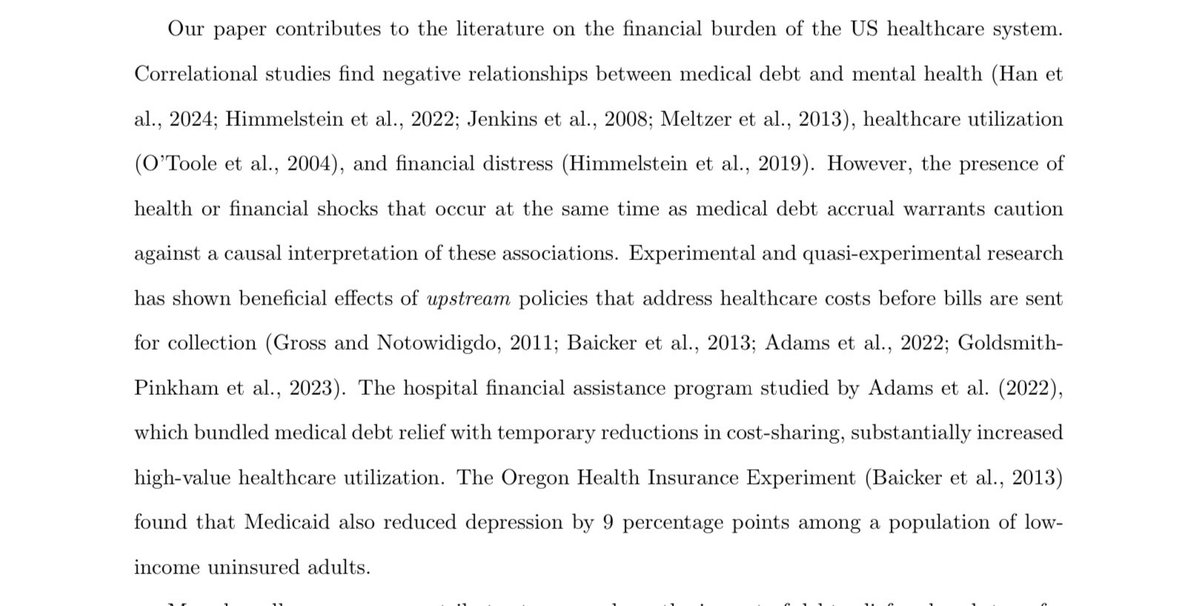 Interpretation is that relief isn't effective if it happens so late in the process 'Experimental and quasi-experimental research has shown beneficial effects of upstream policies that address healthcare costs before bills are sent for collection...'