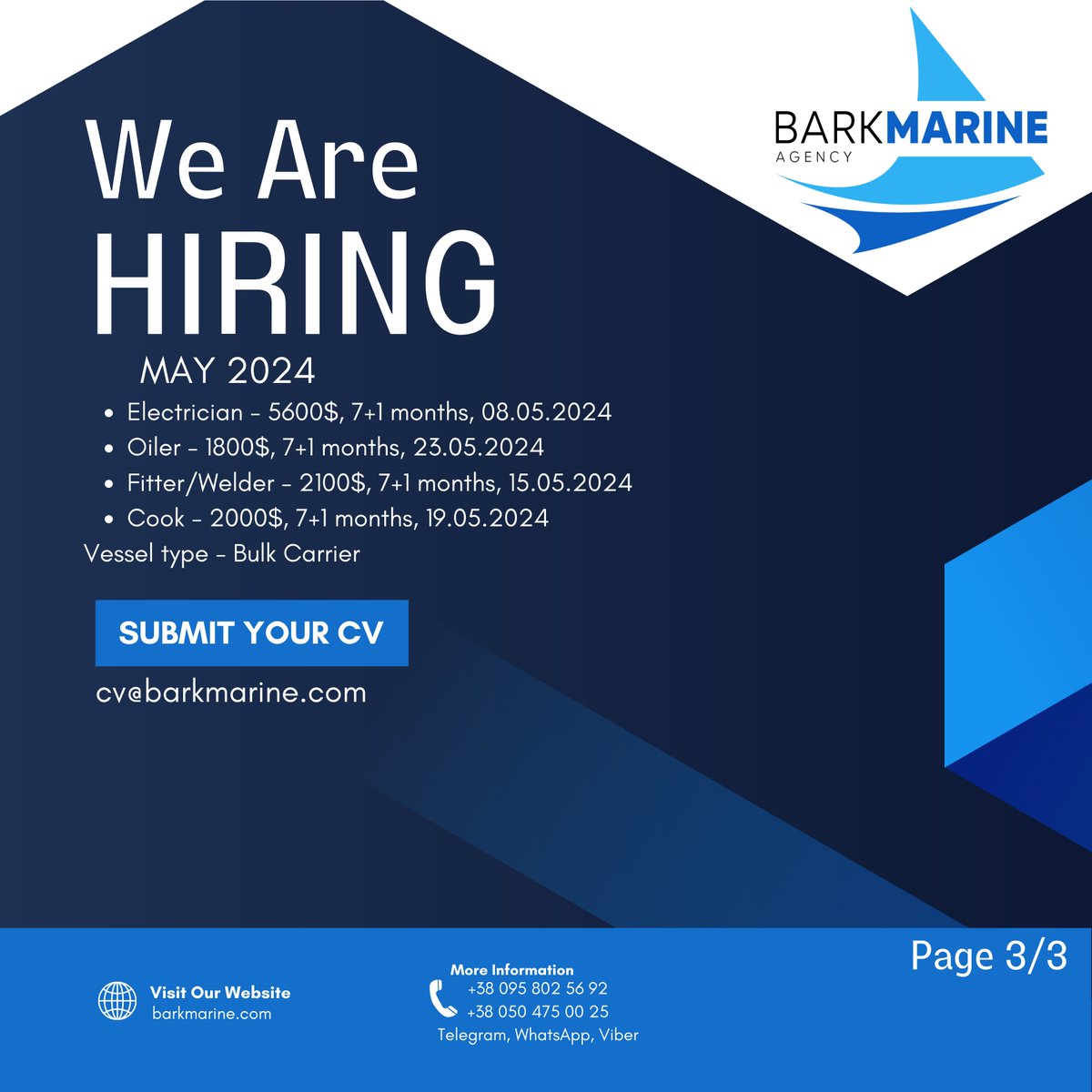 Ahoy there! We are on the lookout for experienced seafarers to join our ranks for April and May 2024. Submit your CV to cv@barkmarine.com
#JobAtSea #CareerAtSea #JoinOurCrew #MaritimeJobs #Maritime #HumanResources #Hiring #SeafarerCareers #WorkAtSea #HumanResources #Crewing