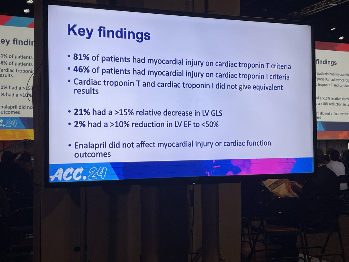 #ACC24 @ACCinTouch PROACT trial . Presented by Dr. Austin ✅Adding Enalapril to standard of care was NOT superior to standard care alone in the prevention of cardio-toxicity in patients receiving high dose Anthracycline based chemotherapy @RichardAFerraro @iamritu