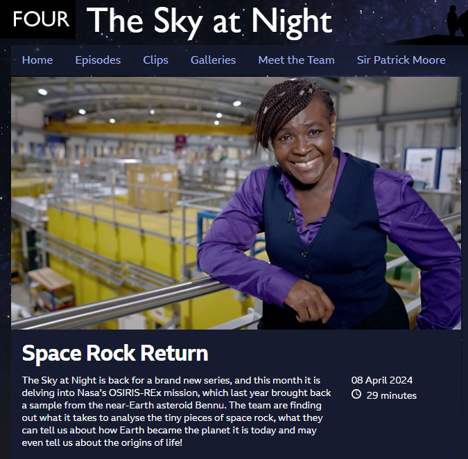 ☄ Tonight at 21:30, we will feature in @BBCStargazing as they delve into @NASA's OSIRIS-REx mission which returned a sample from asteroid Bennu last year. 📺 We don't want to give too much away, so tune in tonight on @BBC Four! ▶ bbc.co.uk/programmes/m00…