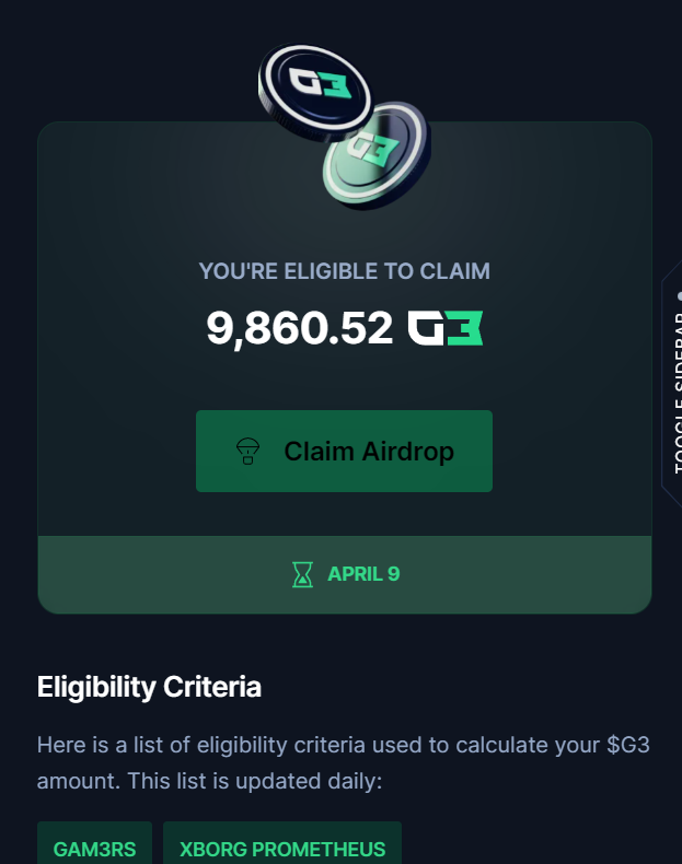 Excited to receive the $G3 token airdrop just by holding the prime GameFi assets @GAM3RSLobby & @XBorgHQ Prometheus NFT! 🚀💰 Excited to see the utility grow for these assets in the evolving web3 gaming space. #GAM3RS #XBorg #GameFi