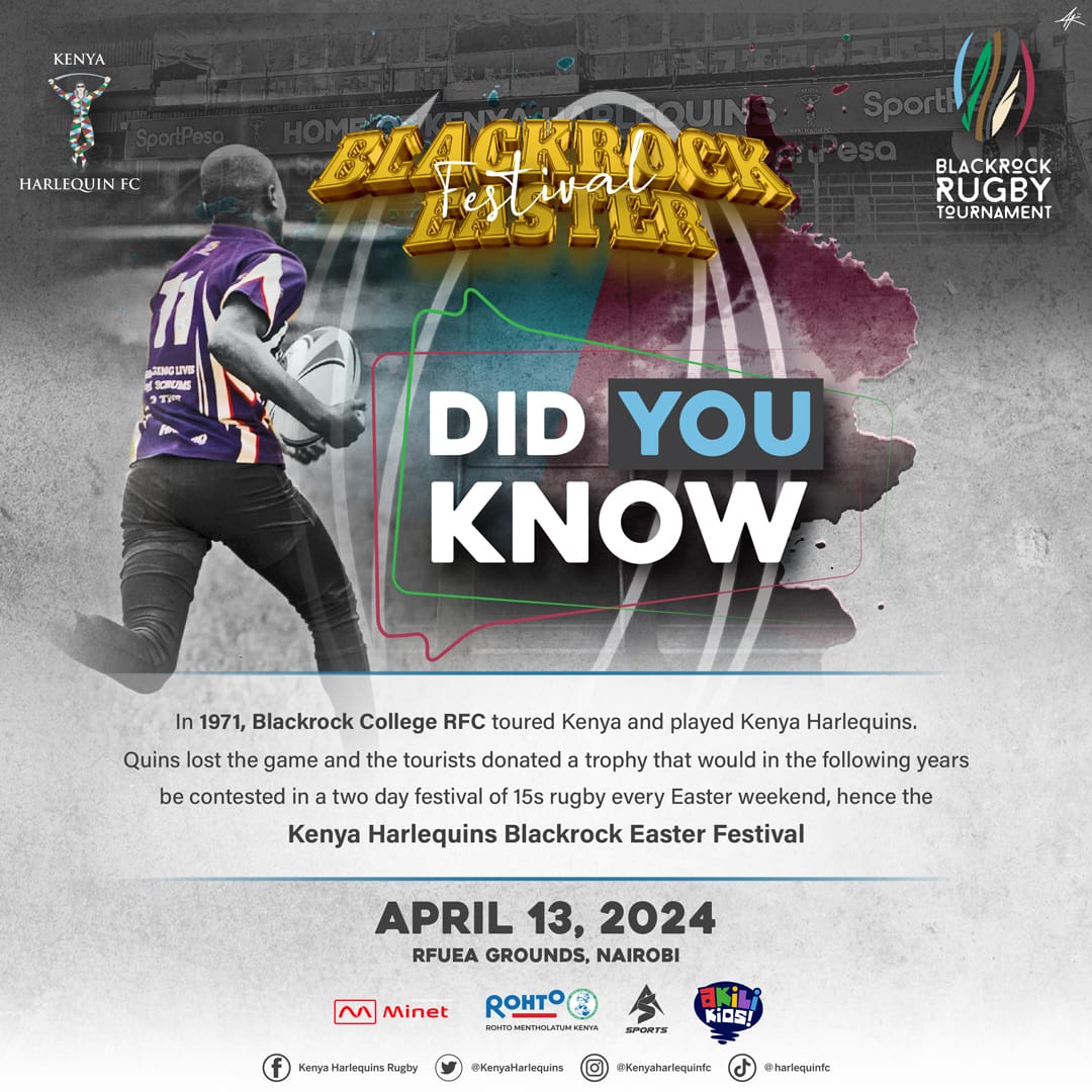 A little history about the @KenyaHarlequins Blackrock Easter Festival Tickets available on @MookhAfrica Link available in our bio #agegraderugby #QuinsBEF2024 #QuinsCulture #SSS