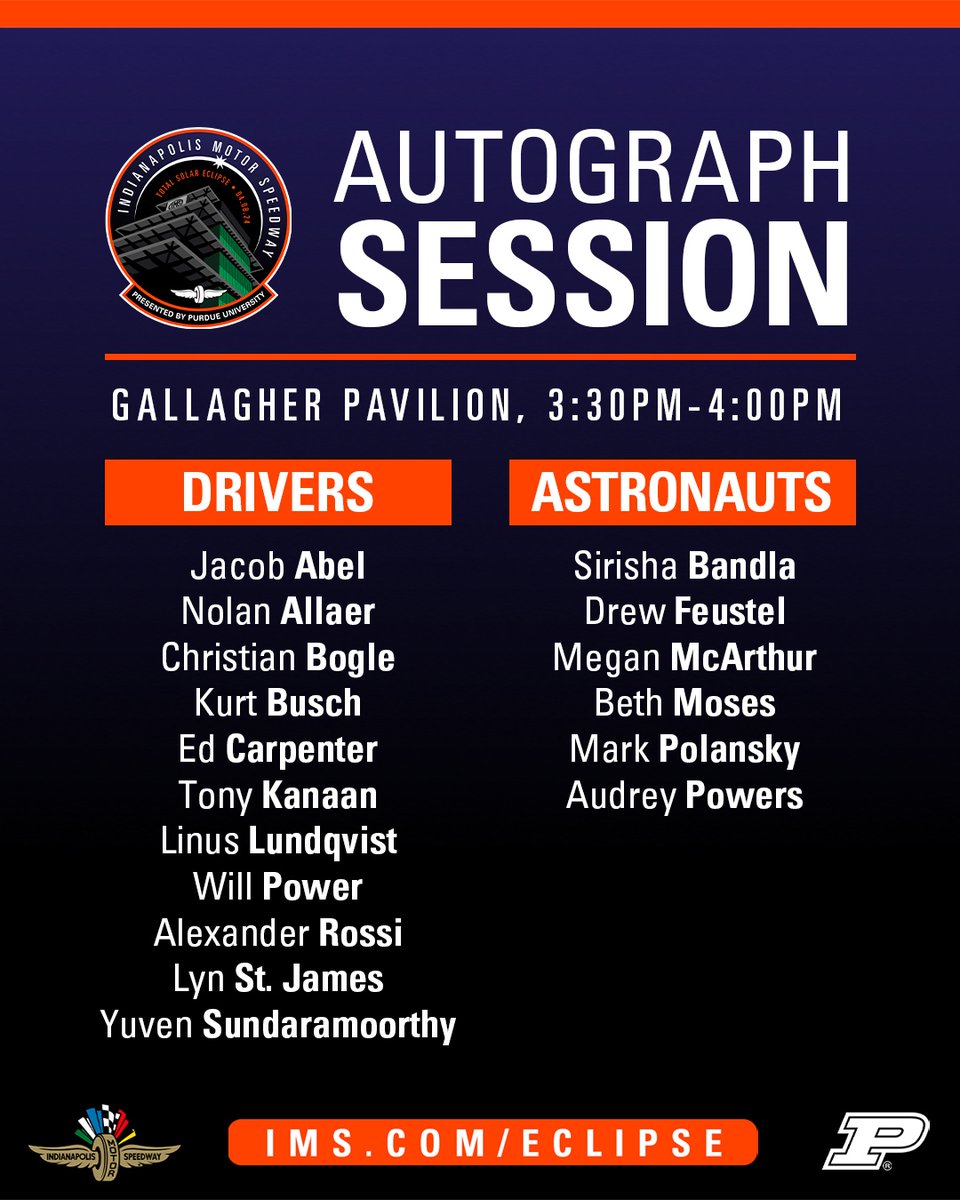 Some current, and alumni, HMD Motorsports drivers are signing autographs today from 3:30 to 4:00pm at the Gallagher Pavilion at the @IMS following the Total Solar Eclipse! #HMDMotorsports / #INDYNXT / #INDYCAR / @indycar / @indynxt