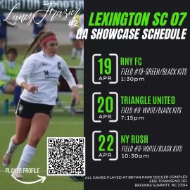 Make sure to check me out in the NC GA showcase!!!!! #girlsacademy #LSC @GAcademyLeague @ImYouthSoccer @LexSporting @LexingtonSC07GA