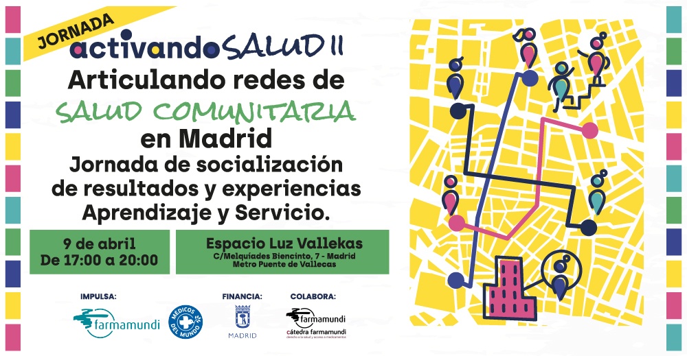📆Mañana por la tarde <a href="/MdM_Madrid/">Médicos del Mundo Madrid</a> y <a href="/farmamundi/">FARMAMUNDI</a> te esperamos con “ACTIVANDO SALUD: articulando redes de salud comunitaria” en Espacio Luz Vallekas.
Hablaremos sobre el papel de la salud comunitaria y las barreras de acceso a salud. #SanidadSinBarreras
🔎 activandosaludmadrid.saludglocal.org