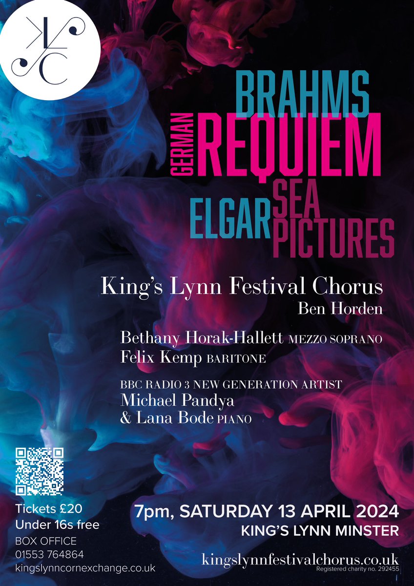 Favourites of audiences and performers alike, Brahms’ ‘Requiem’ and Elgar’s ‘Sea Pictures’ come to King’s Lynn THIS SATURDAY 13 April. Join us with @BethHHallett, <a href="/Felix_Kemp/">Felix Kemp</a>, Michael Pandya, &amp; @lana_bode at 7pm in <a href="/KingsLynnMinstr/">King's Lynn Minster</a>. Tickets available: bit.ly/3xslRtz