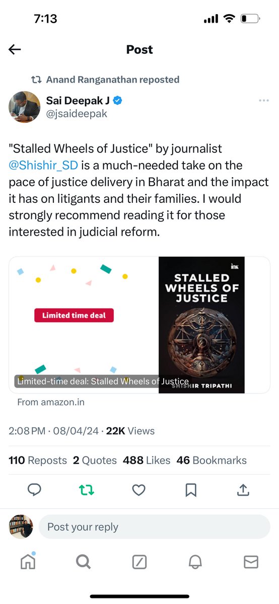 Thank you @ARanganathan72 Sir for acknowledging & retweeting the tweet of @jsaideepak Sir where in he very generously endorse my upcoming book ‘Stalled Wheels of Justice’. Endorsement from 2 biggest youth icons & greatest intellectuals of our times means a lot. 
@BluOneInk