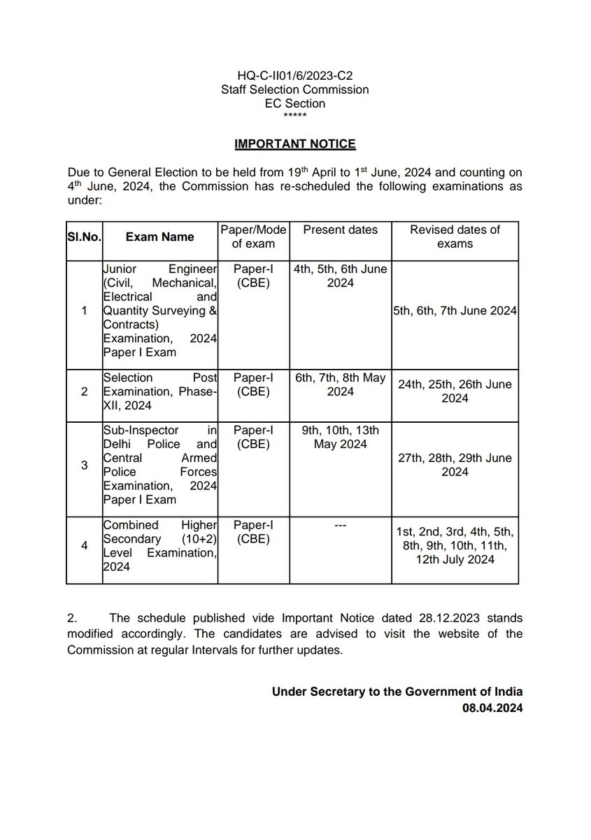 ssc_cr's tweet photo. Important Notice : Schedule of examinations https://t.co/8DDKZXLra2