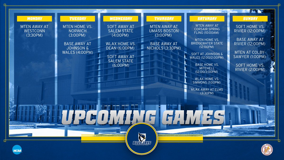 USJ_BlueJays's tweet photo. It's a jam packed week full of games for
@USJCT Athletics! Take a look at the upcoming slate👇 

#FearTheFlock | #GoBlueJays🔵🐦 https://t.co/qJ8kNVfve0