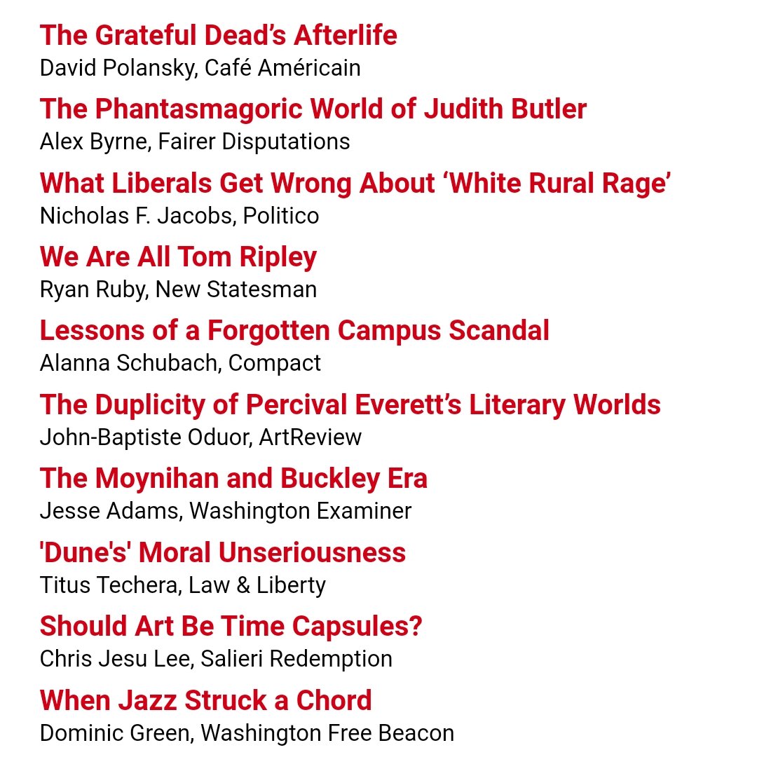 realclearbooks.com Monday reads: @polanskydj for @CAmericain_mag, @byrne_a for @FairerSexFD, @_ryanruby_ for @NewStatesman, @AlannaSchubach for @compactmag_, @BaptisteOduor for @ArtReview_, @TheIvyExile for @dcexaminer, @titusfilm for @LawLiberty, and many others.