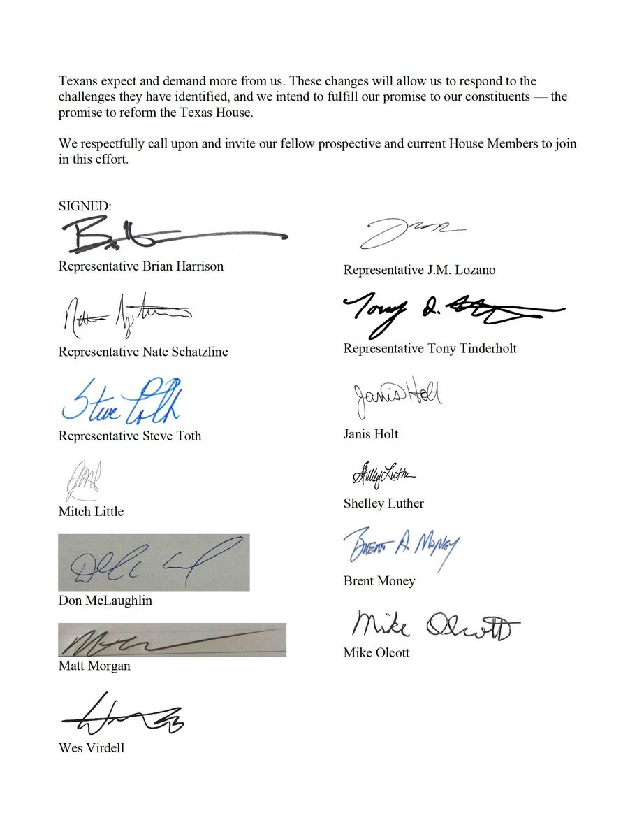 I'm proud to be part of a historic move in The Texas House to bring unity, reform, and the call for Republicans to elect a Speaker who wants to lead the charge for the Conservative legislation Texans have been waiting years for. #MakeTheTexasHouseRepublicanAgain #reform #txlege