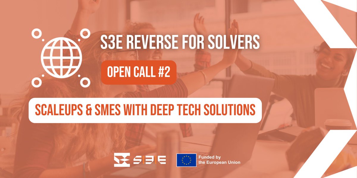 📢 S3E Reverse #OpenCall for Solvers! We’re looking for #Scaleups & #SMEs to join our business brokerage program, where we connect corporate challenges with #DeepTech solutions developed by startups 🦾 Apply to become a Solver 👇 south3e.eu/2024/02/29/s3e… 🇪🇺 #EUfunded @EU_EISMEA