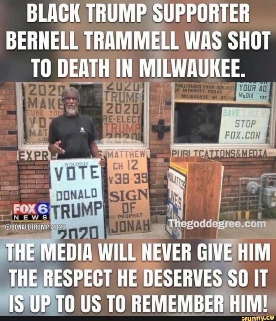 Of course the MSM will never show this. Can't show Black folks like Bernell Trammell supporting Trump. You know what to do with this Patriots. Share the heck out of it. Who is with Bernell? 🙋‍♂️I’m with you sir!