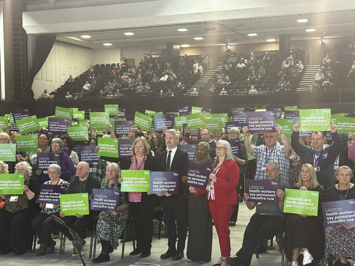 Thank you to Richard from @MedicalAidPal for speaking to UNISON’s health conference about the situation in Gaza. Gaza is the most dangerous place in the world for health workers and UNISON is proud to continue supporting MAP’s work for Palestinians. #NotATarget