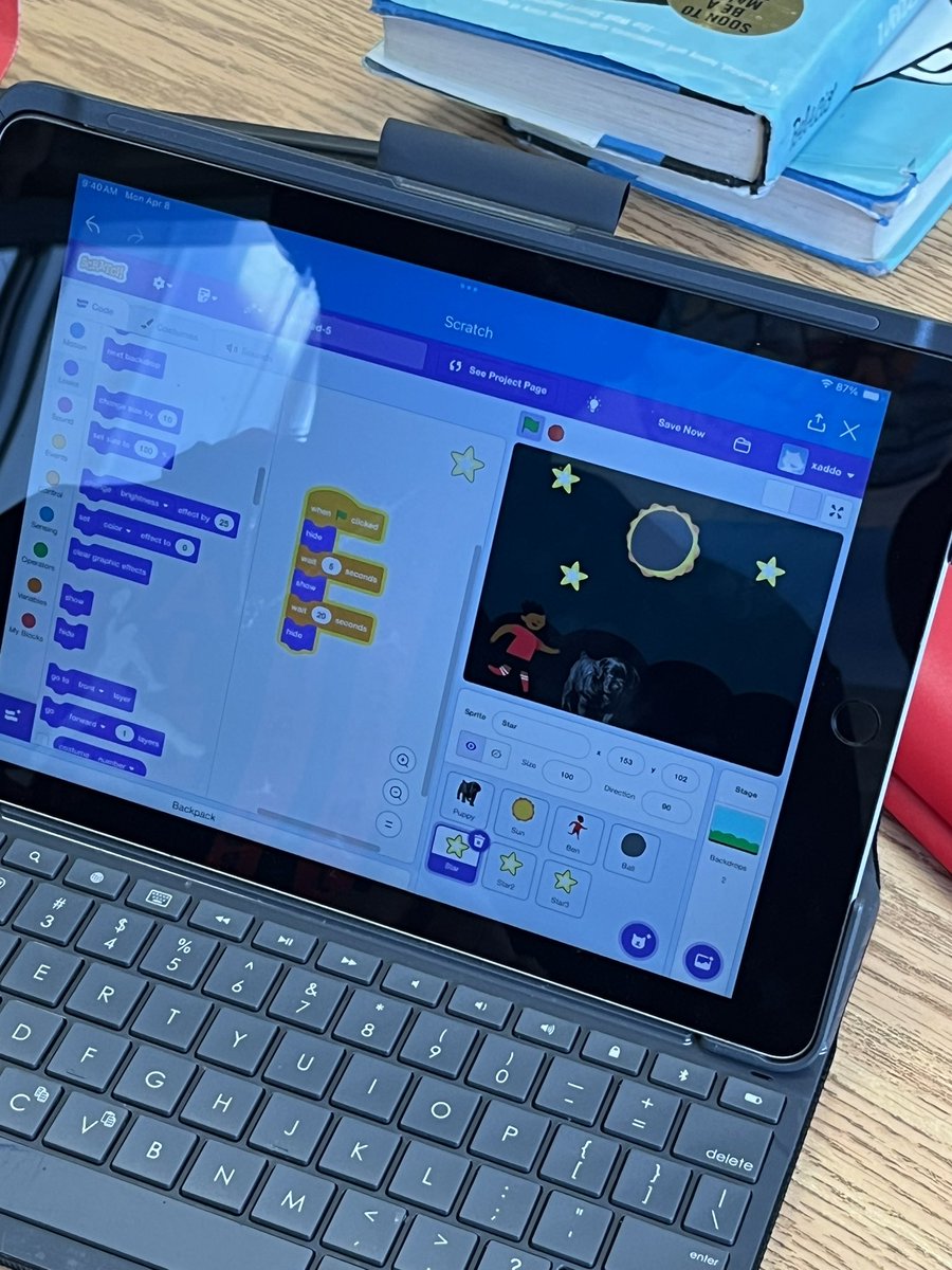 #Eclipse2024 with 5th graders at Smith Street School. Coding our eclipse on <a href="/scratch/">Scratch Team</a> <a href="/UniondaleUFSD/">UUFSD District</a>