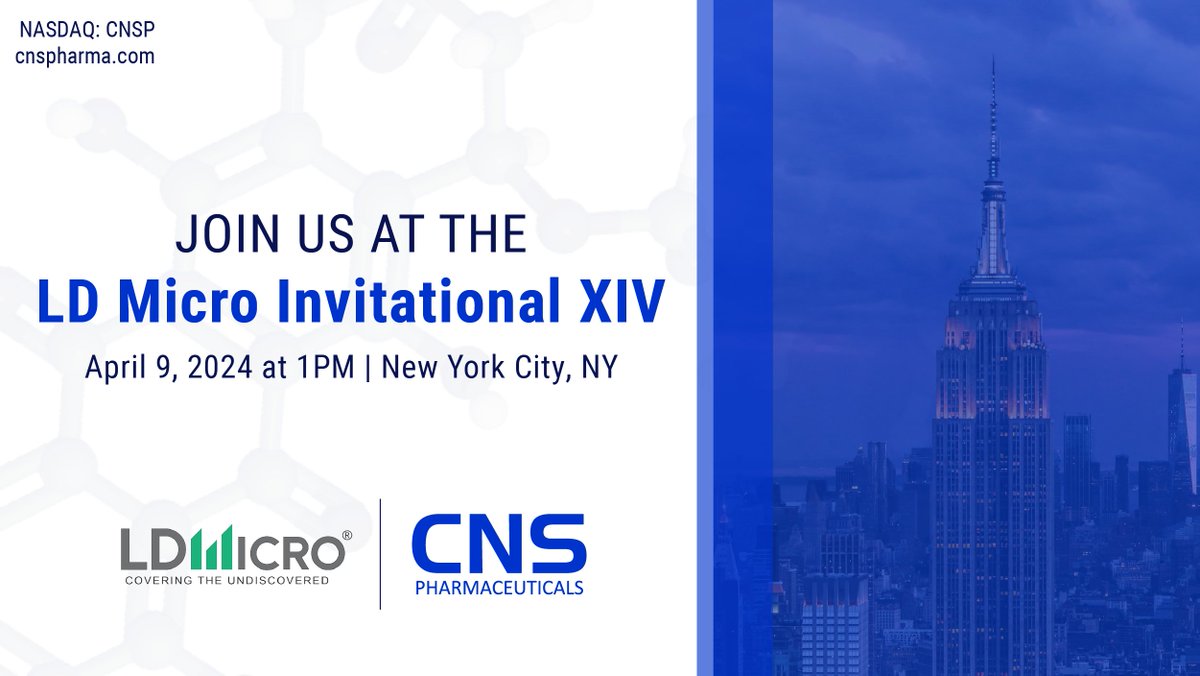 We are pleased to be presenting at the LD Micro Invitational XIV on Tuesday, April 9 at 1 PM ET. Hope to see you all there! bit.ly/3vDON0X $CNSP #GlioblastomaMultiforme #GBM #Oncology