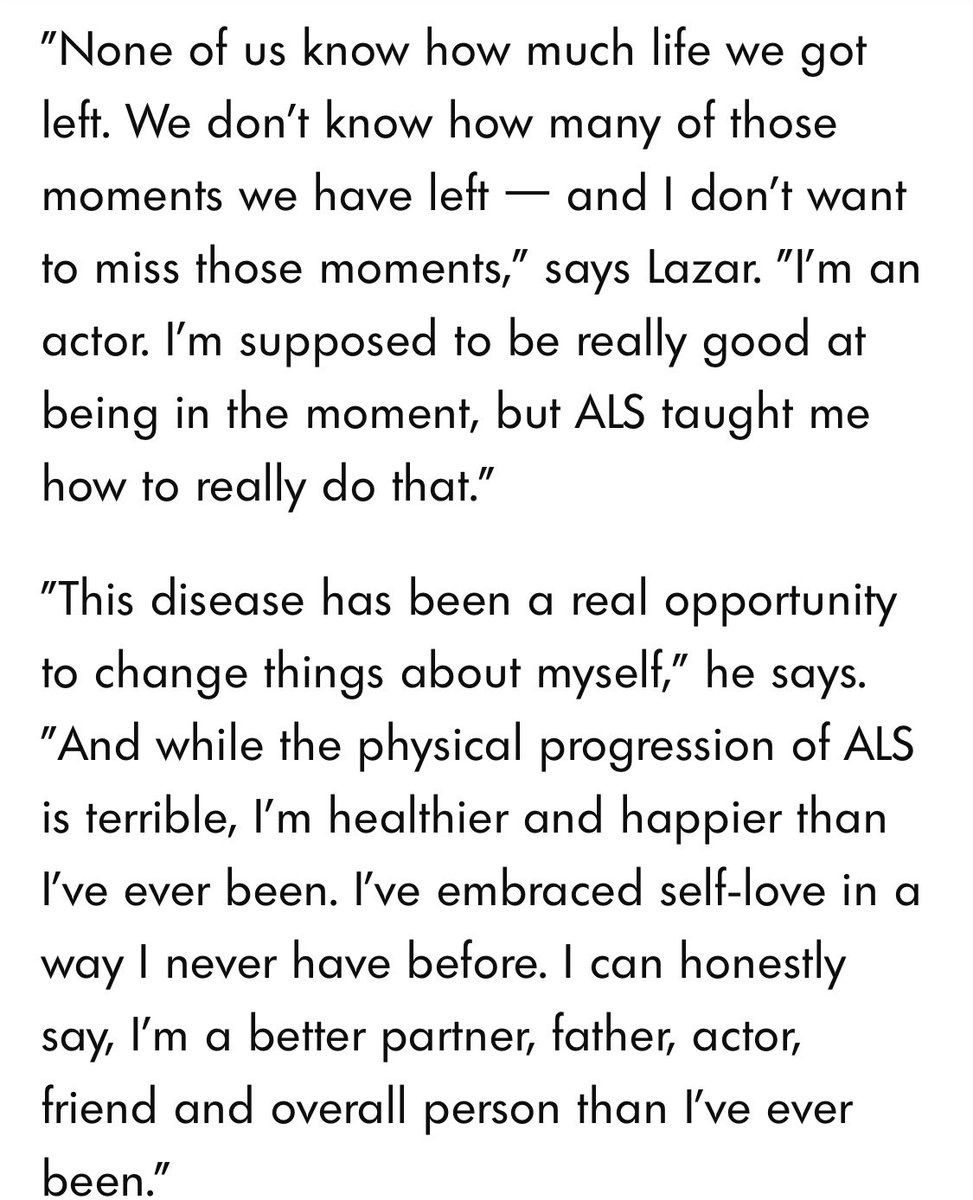 Inspiring interview with @AaronLazar in @people on dealing with his ASL diagnosis —“I realize that to survive this, I can't try and beat it like it's an opponent; I have to heal.' So many lessons here for my current state of depression, too. people.com/aaron-lazar-op…