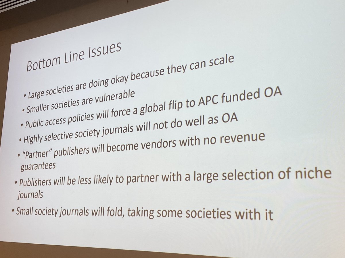 Bottom line issues for society publishing, according to @acochran12733 #UKSG2024