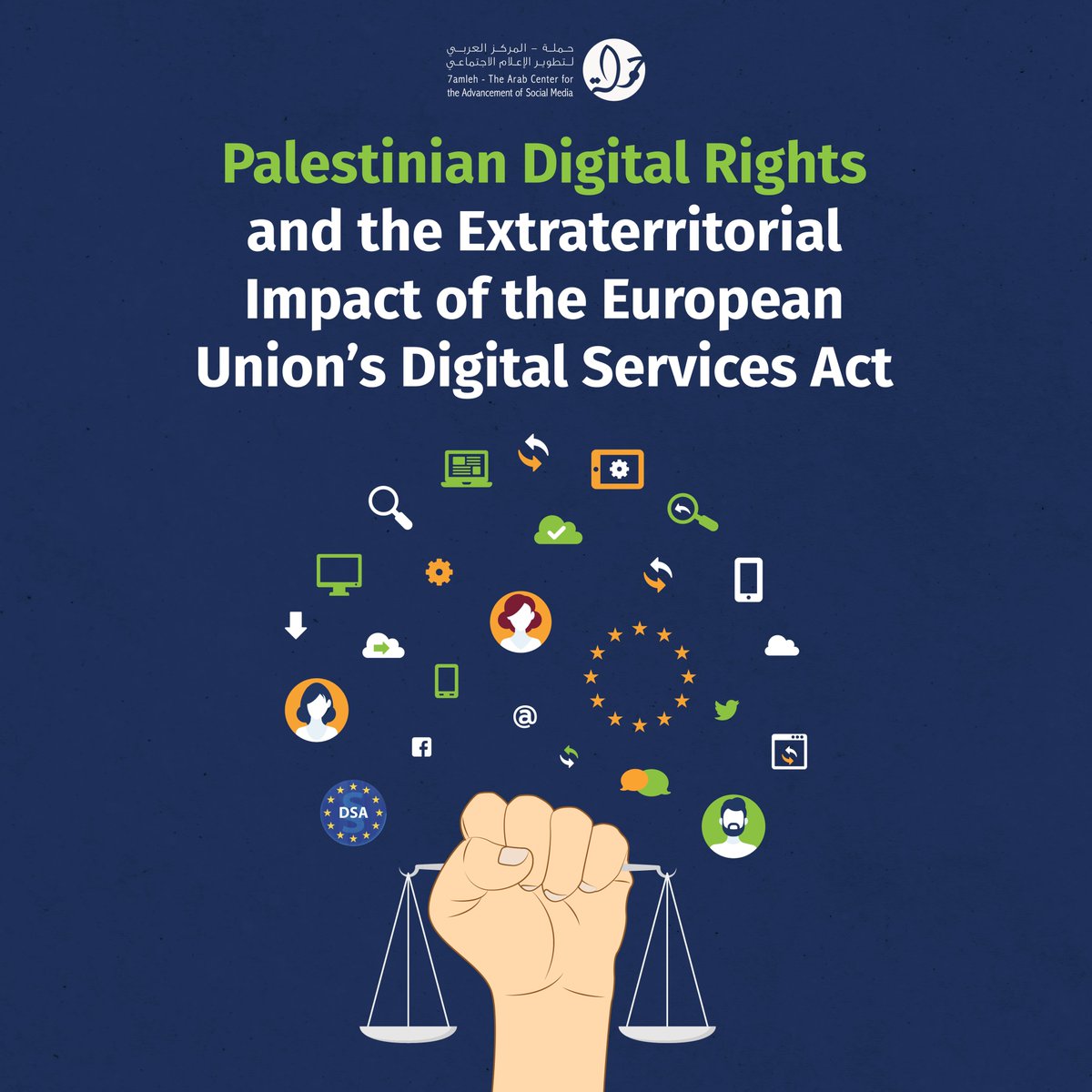 📚 7amleh published a new study that investigates the intricacies in the Israel/Palestine context and European Union legislations, particularly the Digital Services Act. It examines the negative and positive impacts of the DSA. Read more: 7amleh.org/2024/04/08/pal…