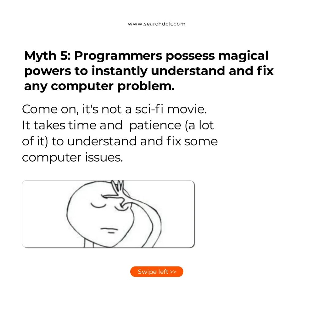 We just had to give our honest reactions to these myths 🥲
What have you heard concerning working in tech? 
Come on Let's have it...😂

#searchdok #africancreativity #relatable
#africantalents #techproblems #workingintech 
#freelanceplatform #technologysolutions #techstartups