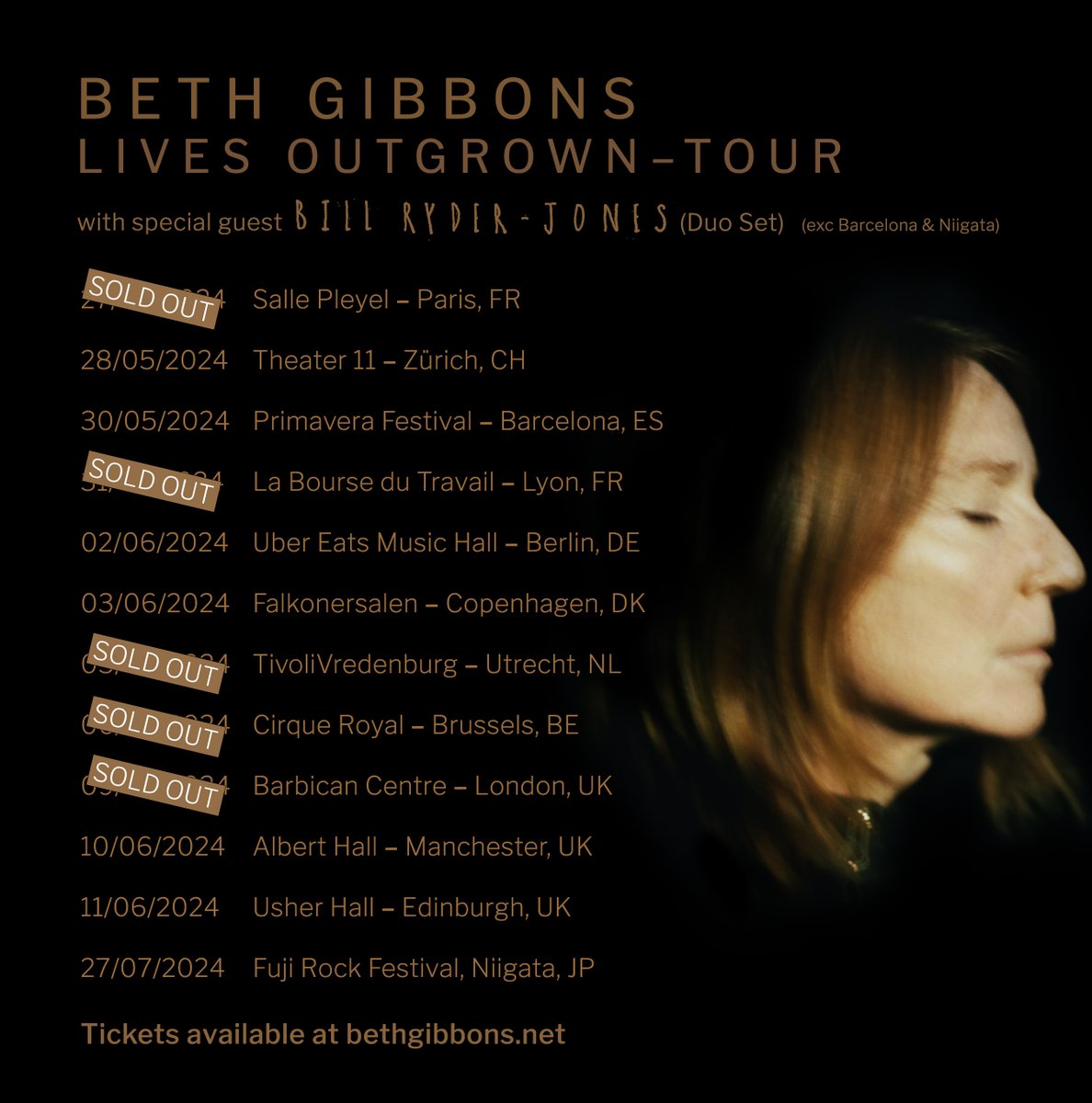 It's a genuine pleasure to be supporting Beth Gibbons on her new album tour, i've been a huge fan of her songwriting for the longest time. I'll be doing a 'duo' version of the new set with myself, and Ev @_pet_snake. x Tickets (where available) from: bethgibbons.net