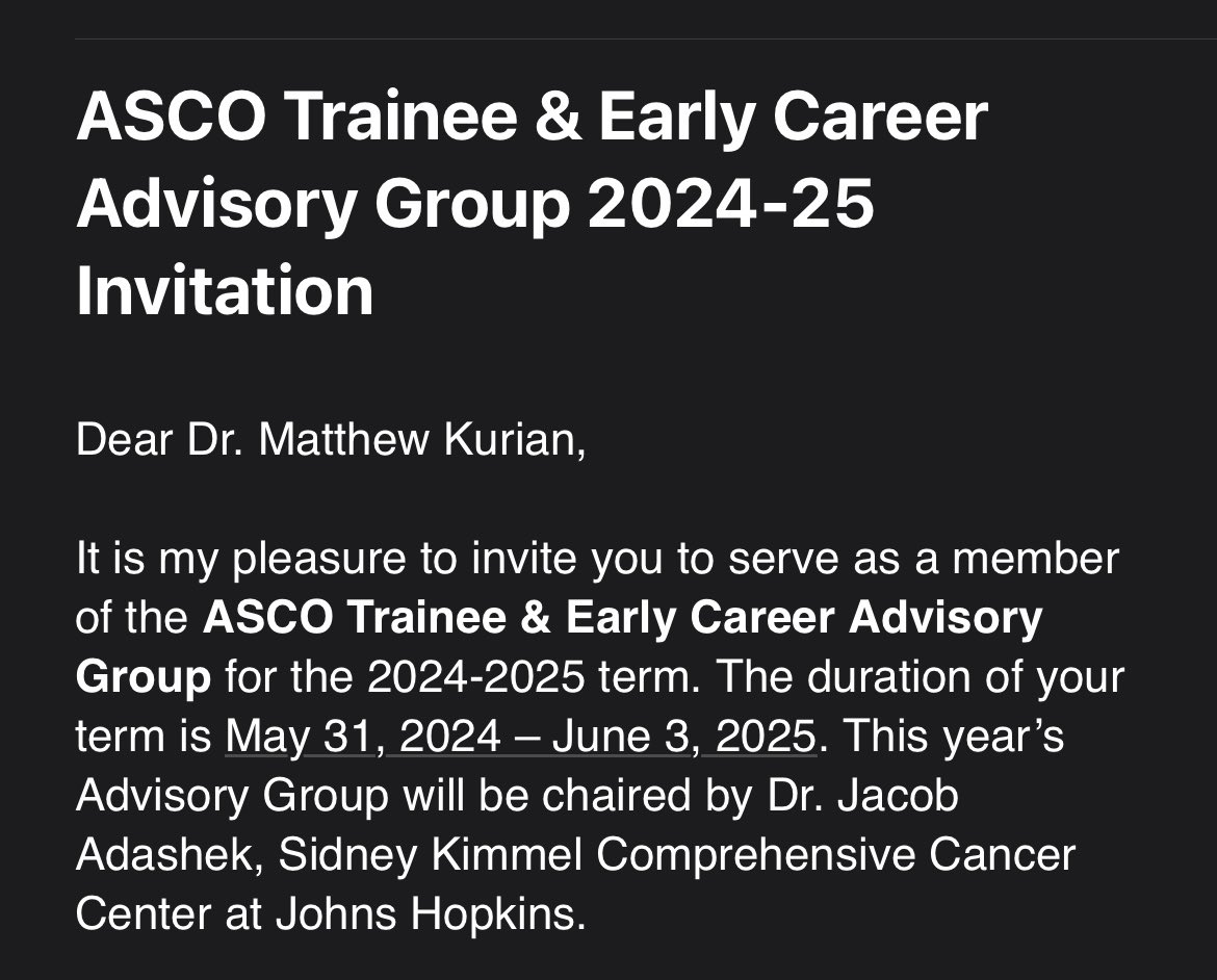 Excited to serve and be part of @ASCOTECAG with my colleague and buddy @jacobadashek and many others! Look forward to working with you all! @ASCO #earlycareer #asco2025