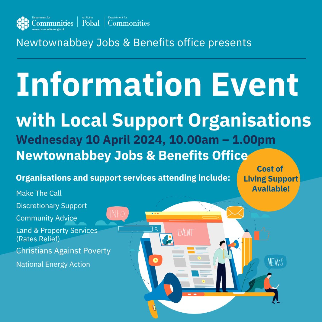 We will be at the information event at Newtownards Jobs & Benefits Office @communitiesni this Wednesday (10 April) from 10am - 1pm to provide you with #energyadvice #energysavingtips and information on #support #energybills #fuelpoverty #damp #condensation #insulation