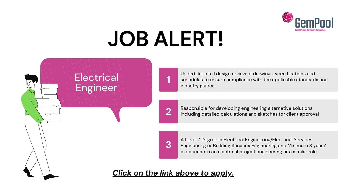 Ready to electrify the world of Data Centres? We're hiring an Electrical Engineer to join our client's team! If you have the skills and passion for innovation, apply now: bit.ly/49sGwdW

#GemPool #ITRecruitment #ElectricalEngineer