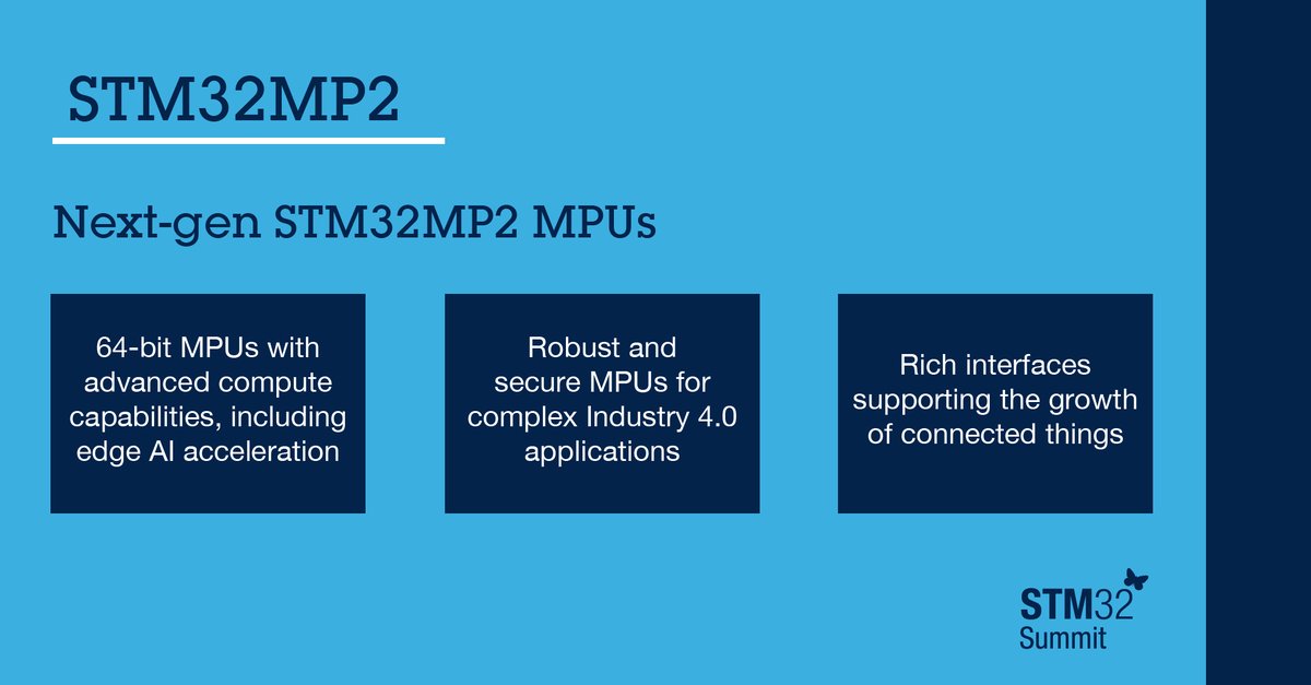 👩‍💻 To solve challenges in security and advanced edge AI computing, we launched the #STM32MP25 and announced the release of the #STM32MP23 and #STM32MP21.
 
🔍 Discover more on the #STBlog: spkl.io/601040Azo
 
#STM32summit