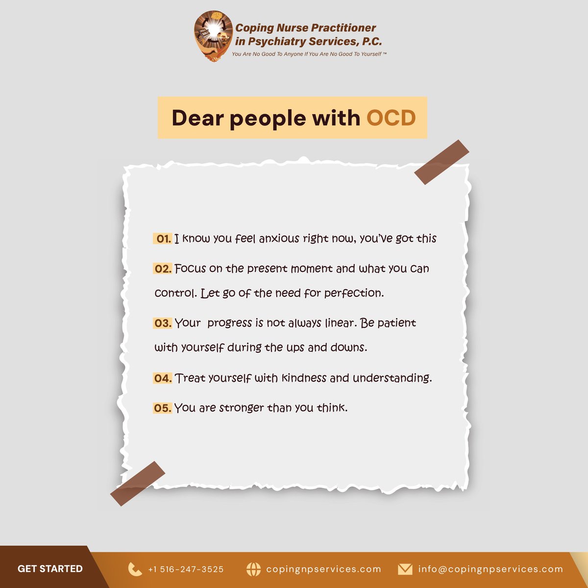 A reminder for people with OCD!

#copingnpservices #mentalhealthservices #MentalHealth #mentalhealth #telementalhealth #Bronx #Brooklyn #manhattan #statenisland #coachingtips #therapistsofinstagram #counseling #behaviouralissues #behaviouralsupport