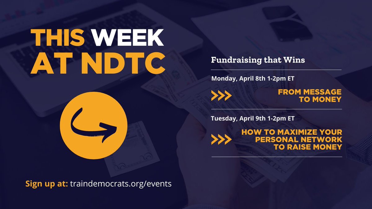 It's critical to ensure that your fundraising efforts are bringing in the resources you need to get to the finish line. Join us for trainings to help you: 💰 Connect your messaging to your fundraising strategy 💰 Using your network to raise money RSVP: ndtc.me/3No0BaF