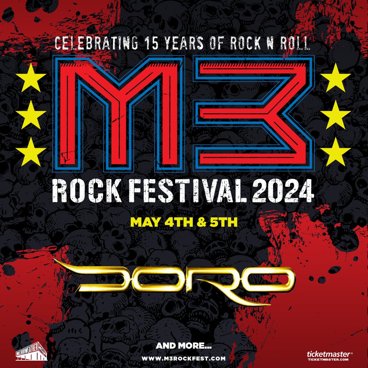 Can't wait to rock the USA again! 🇺🇸🇺🇸🇺🇸🇺🇸🇺🇸🇺🇸🇺🇸 See y'all at M3 Festival on May 4th! Check out the amazing line-up at @M3RockFestival 🤘💪❤️🙏 #Love, #Doro #doropesch #conqueress #warlock #allformetal #allweare