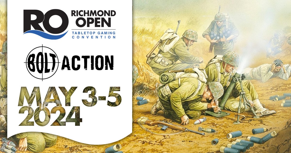 RichmondOpenCon's tweet photo. Play Bolt Action? Now's your chance to play it in the Bolt Action Singles Tournament at Richmond Open 2024. Roll some dice, rally the troops, and keep to cover for victory!

#gaming #rva #tabletop #boltaction #events #virginia #rpg #wargaming https://t.co/FcUEE3XwM6