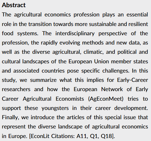 The future of research on sustainable food systems: Building an early-career network of agricultural economists in Europe onlinelibrary.wiley.com/doi/full/10.10… by @tobi_dal, Steinhübel, @BDalheimer, and Colen re: @AgEconMeet