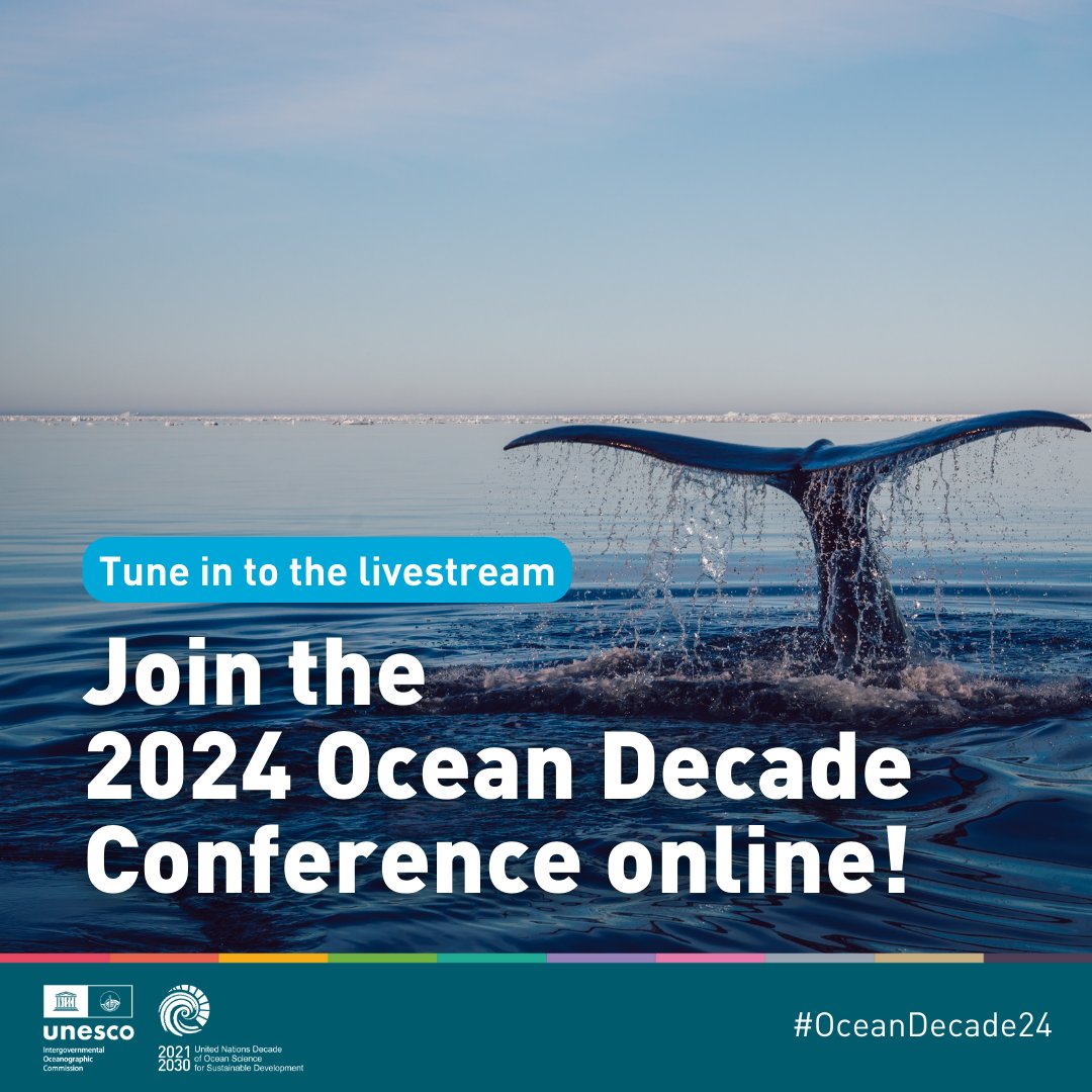 The 2024 Ocean Decade Conference will be livestreamed! If you can't join us in person, you'll be able to follow the plenary sessions online here: ow.ly/h4Sl50RabLx #OceanDecade24 #OceanDecade