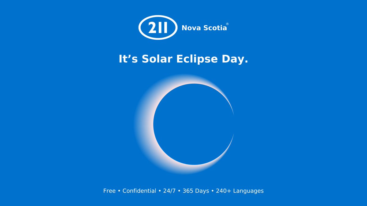 Most of Nova Scotia will experience a partial, but near-total, eclipse of the sun. This rare event will occur between approximately 3:24PM and 5:46PM, with the peak happening between 4:36PM and 4:41PM. Visit novascotia.ca/alerts/#alerts for more information including safety tips.