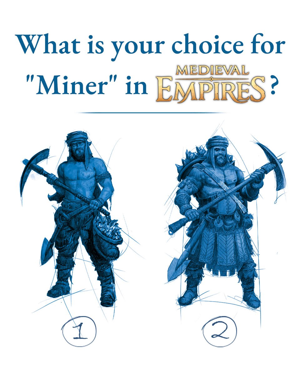Mining valuable minerals and resources can make your empire stronger! Help our #GameArt team choose your preferred sketch for the Miner - to be introduced in the game! Comment with 1 or 2 below!