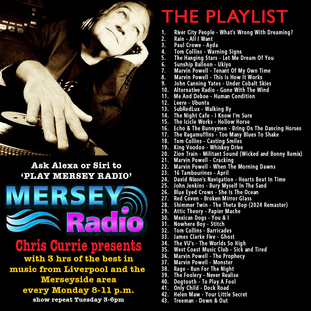 A veritable cornucopia of Mersey musical delights on @MerseyRadio tonight from 8pm - Feat. Album: Careless By The Coast by @marvpowellmusi & Feat. Artist: @TomCollinsMusic @16Tambas @davidnixonsnav @JohnJenkins2020 @RedCovenband @attictheory @mexicandogs_ @WestCoastMusic3