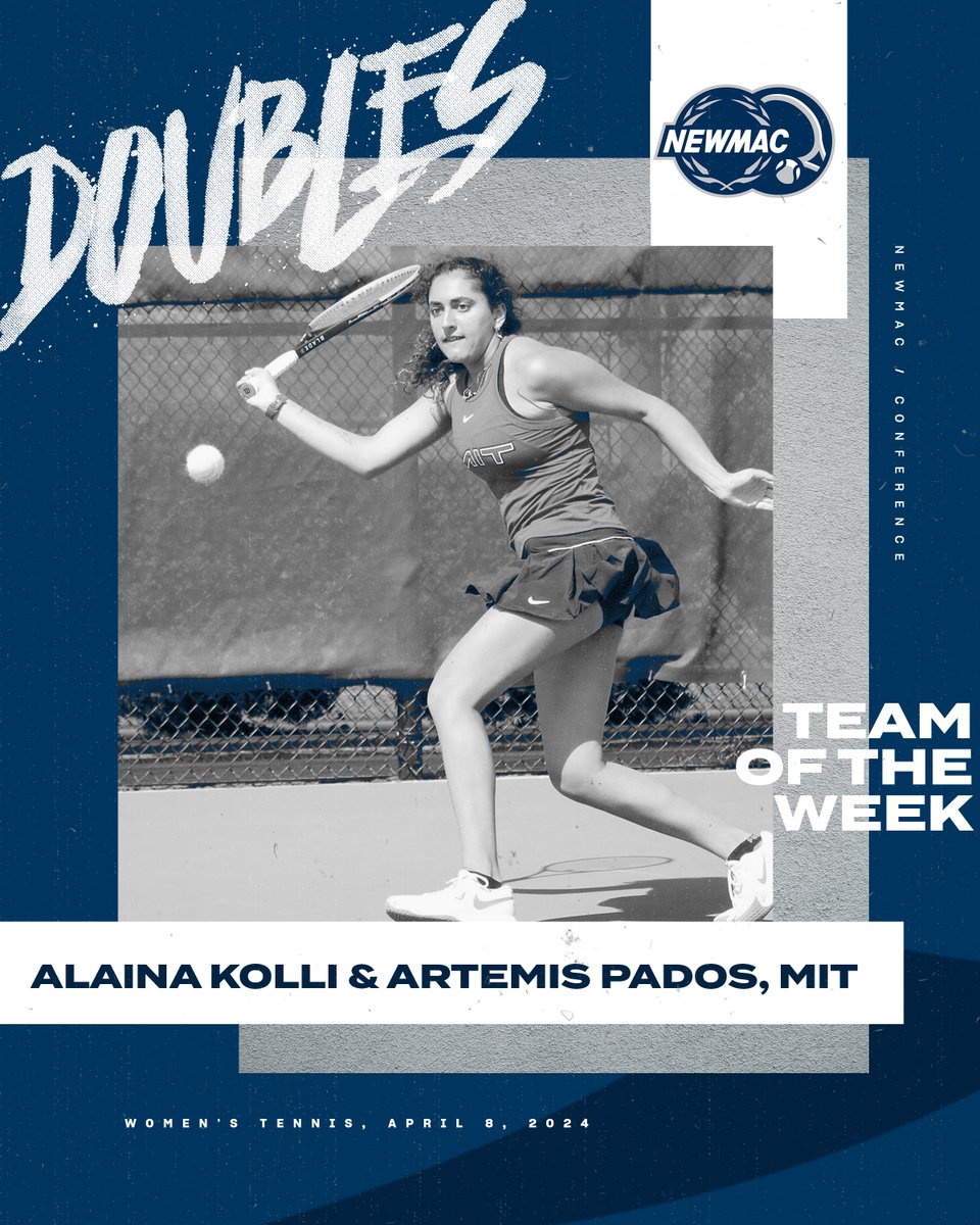 WOMEN'S TENNIS 🎾 DOUBLES TEAM OF THE WEEK @MITAthletics Alaina Kolli & Artemis Pados went 2-0 for No. 17 MIT, defeating Ayla Hauser & Maurielle Sauber of Smith, & Maeve McEnroe & Merielle Kane from Clark. 🔗 ow.ly/wBxy50RasH2 #GoNEWMAC // #WhyD3