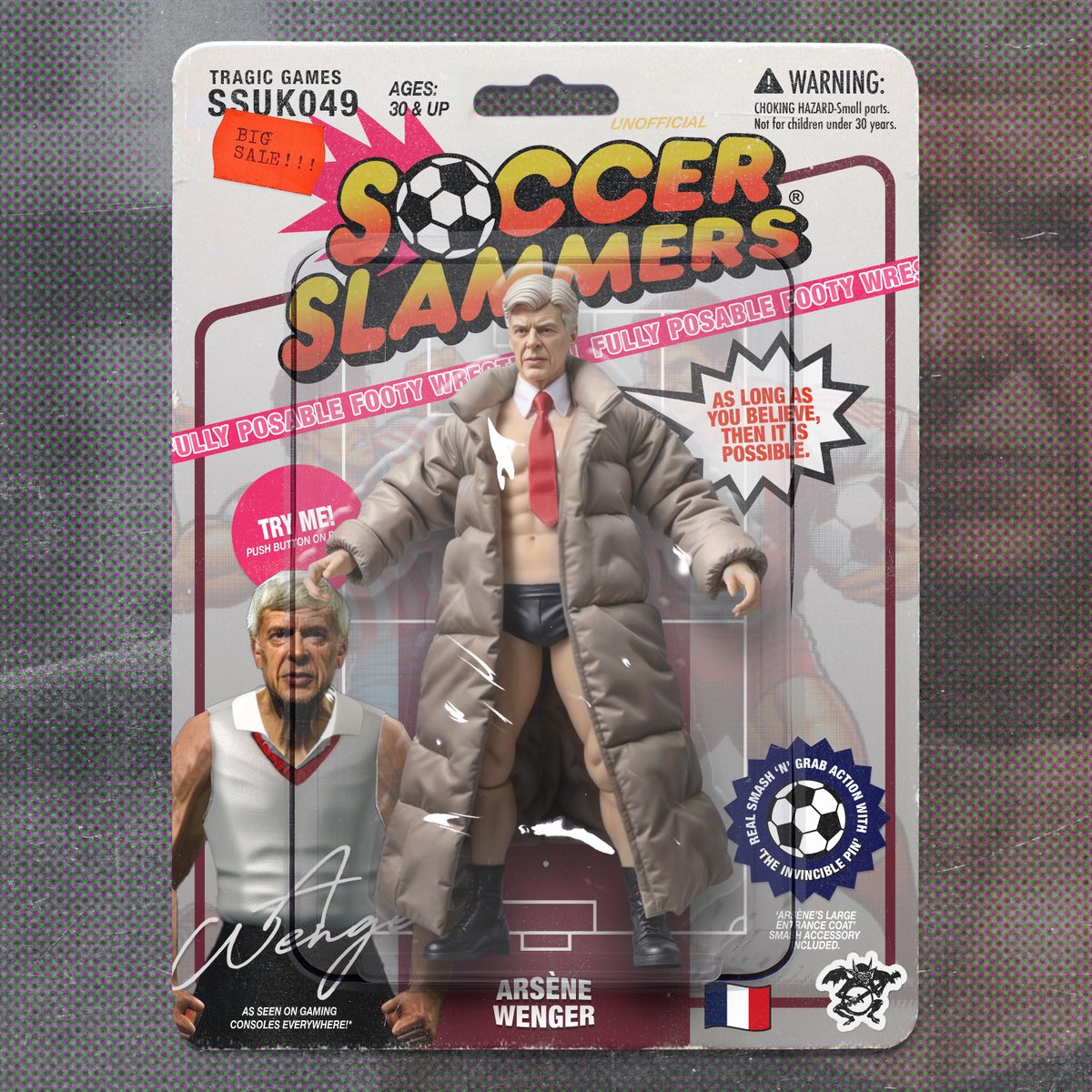 • RING NAME: Arsène Wenger
• NICKNAME: Le Professeur
• SPECIAL MOVE / FINISHER: The Invincible Pin - Wenger masterfully executes a strategic pin that is impossible to escape, symbolising the way his team held down every opponent during his invincible run.